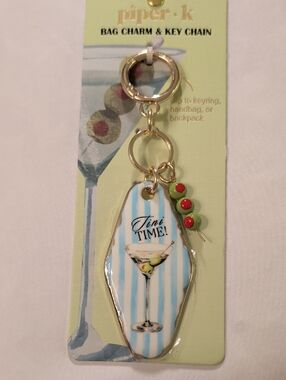 piper•k Blue Striped 'Tini Time' Martini Bag Charm & Key Chain